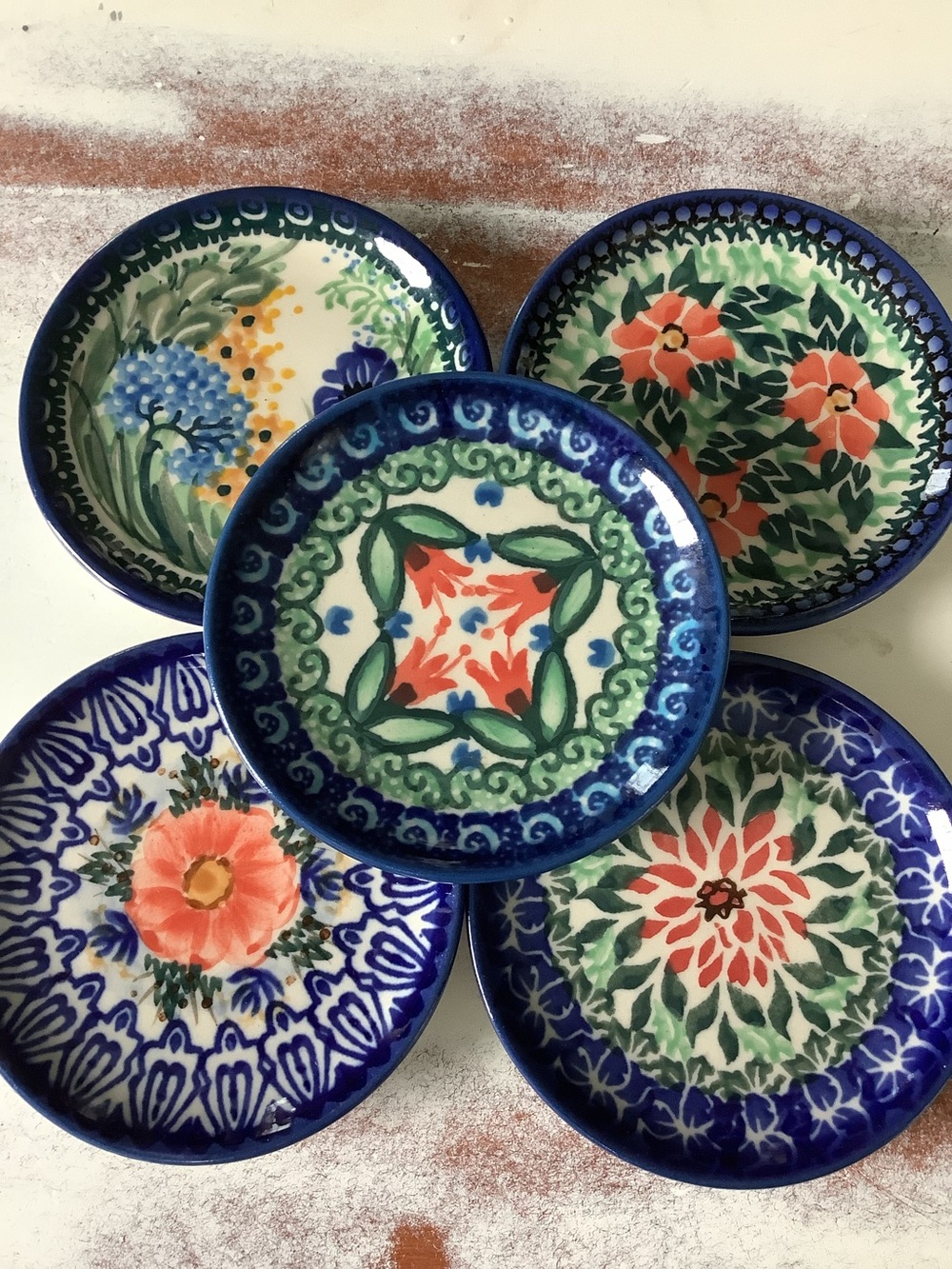 Lot Of 5 Five UNIKAT Polish Pottery 4” Plates